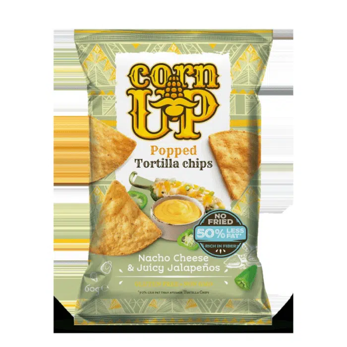 Corn Up Popped Tortilla Chips NACHO CHEESE & JUICY JALAPENO 60 gm